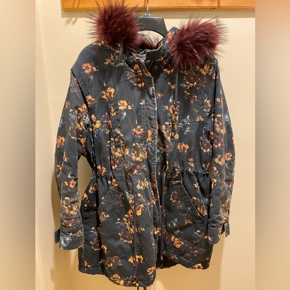 Capsule Green Floral Print FurHood Coat